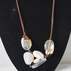 Silpada Retired 925 SS Quartz/Bone/Calcite/Magnesite Stone Leather Cord Necklace